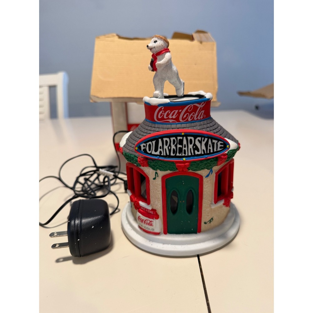 Coca-Cola Town Square Collection Polar Bear Skate Fiber Optic Building Christmas